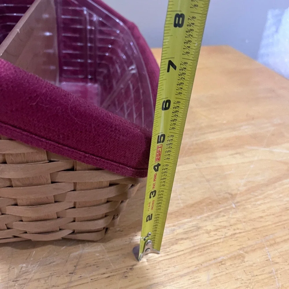 Vtg 2004 Longaberger Desk Organizer Basket Burgundy Liner Wood Divider Americana